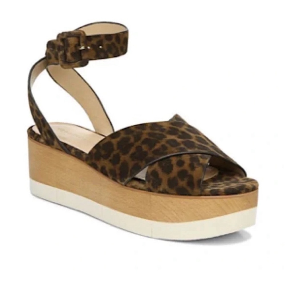 NWT Veronica Beard Brown Platform Sandals with Leopard Print Size 8